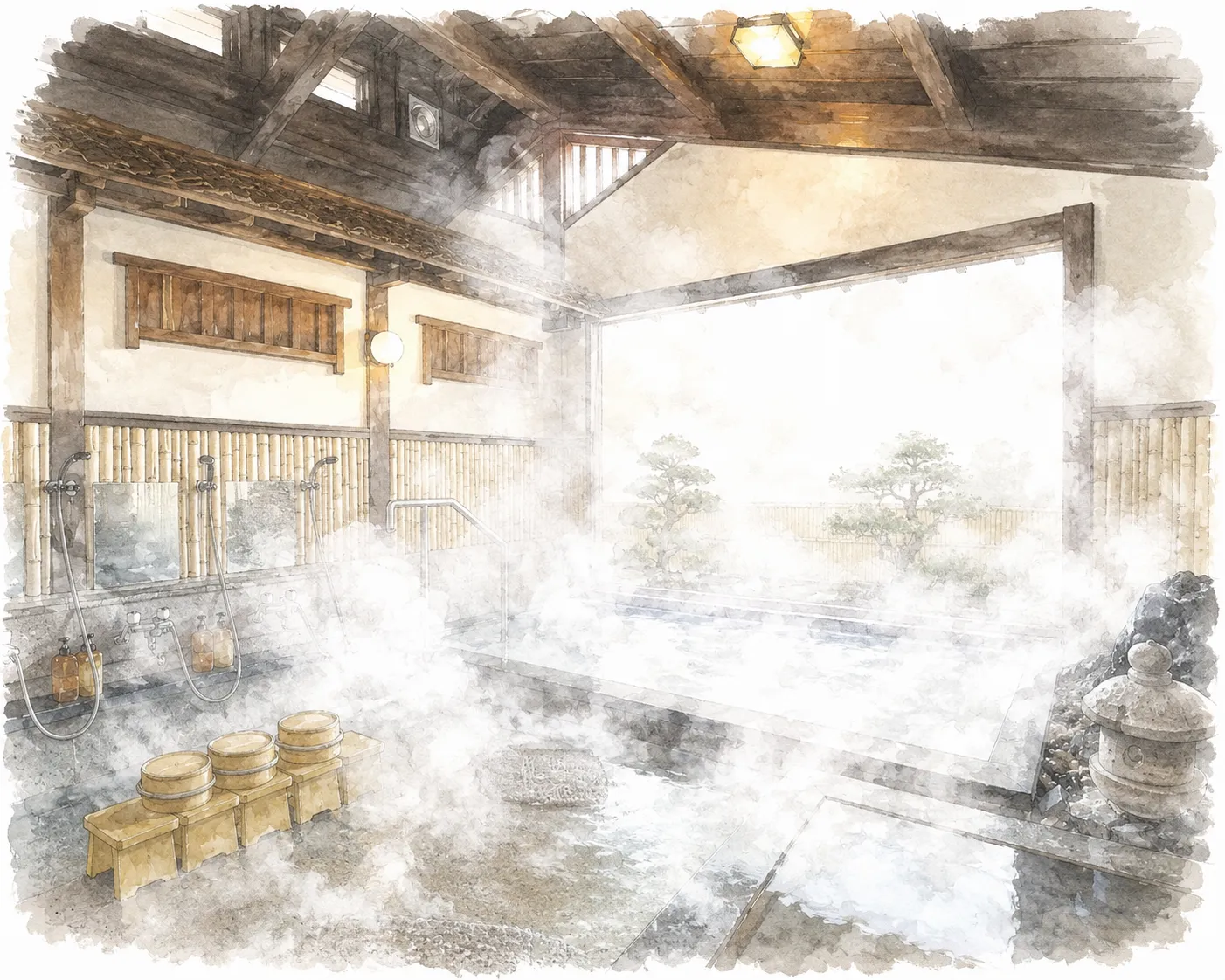 湯けむり立ち上る露天風呂